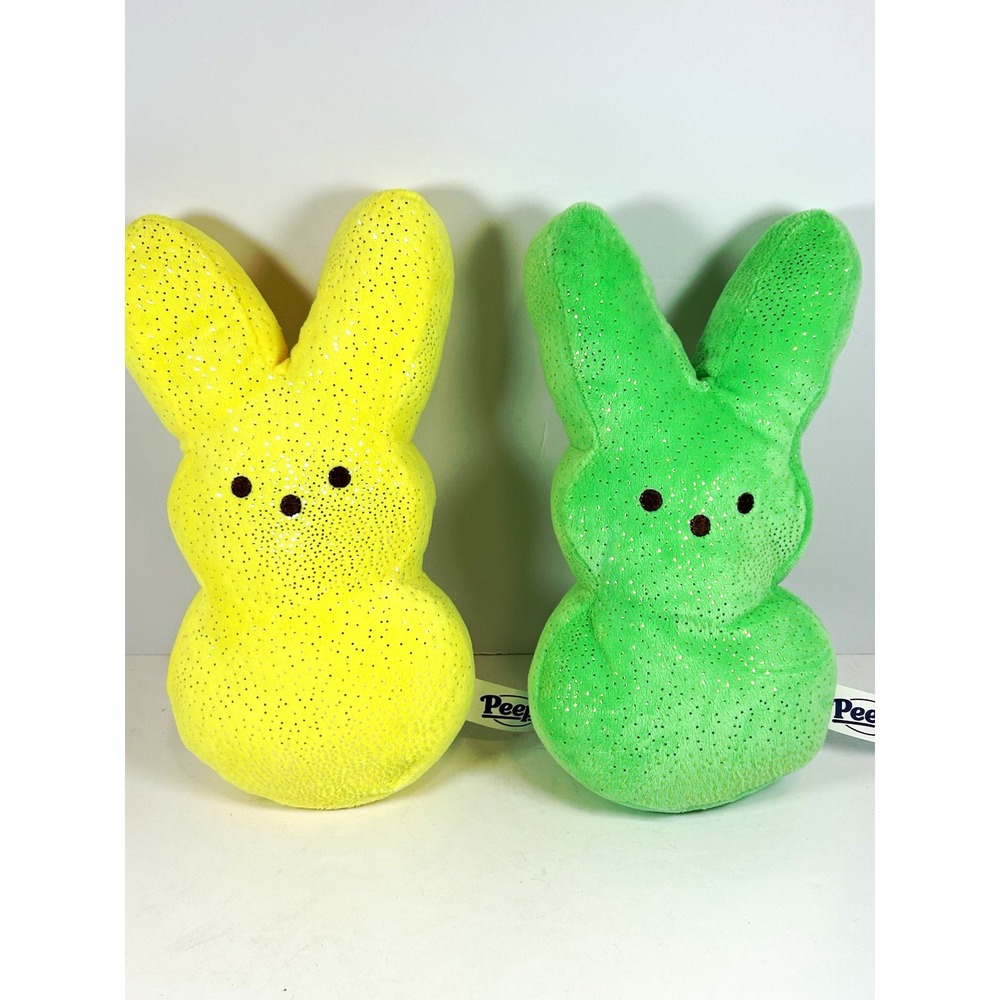 Dan Dee Peeps Easter Glitter Bunny Plush Lot of 2 Yellow Green 11" 2024